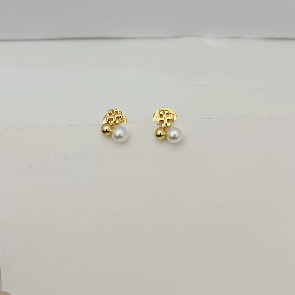 Tory Burch Faux Pearl Letter Stud Earrings